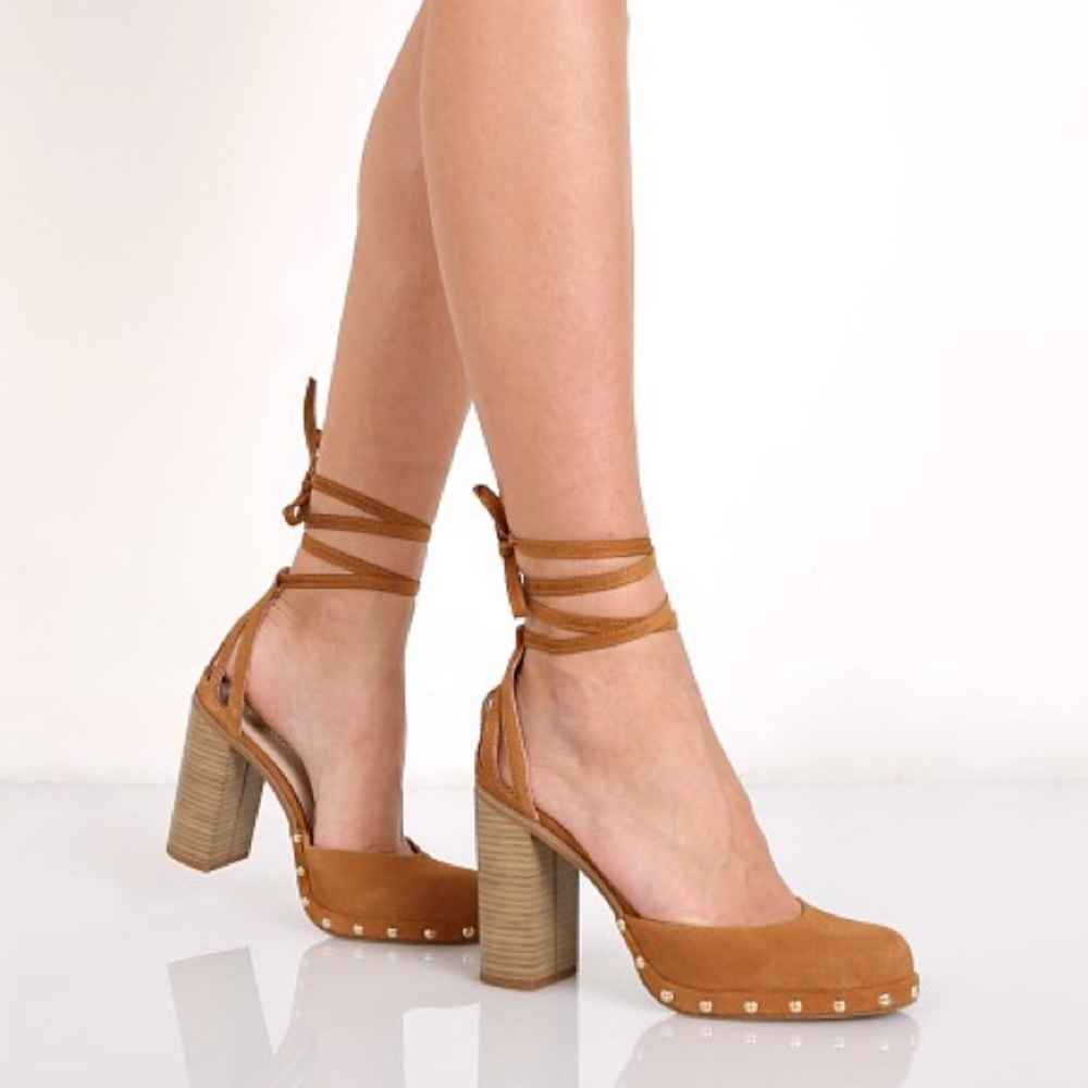 Seychelles Drift Suede Tan Leather Lace-up Heels Size 6